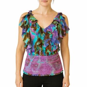 Catherine Malandrino Watercolor Ruffle Top